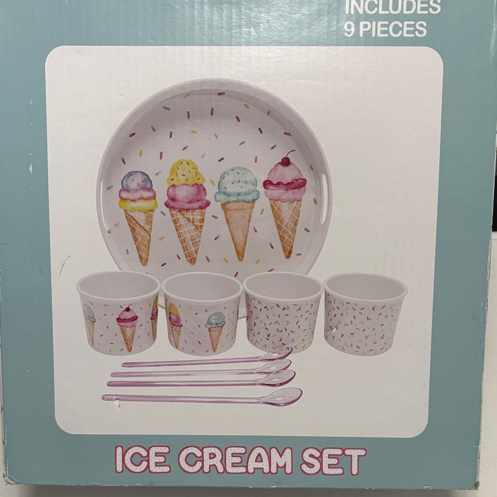 Hobby Lobby Melamine Ice Cream Set with Pastel Colors,9 pieces